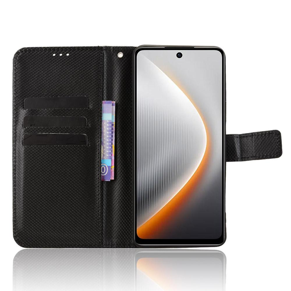 Dla TECNO Pova 7 4G/LJ6 Skórzane etui portfelowe ze smyczą Tekstura diamentowa Pokrowiec na telefon