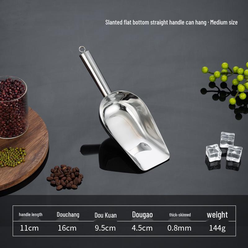 Stainless Steel Multipurpose Scoop with Extended Hanging Handle for Ice, Rice, Dried Fruit, Candy, and Flour.
