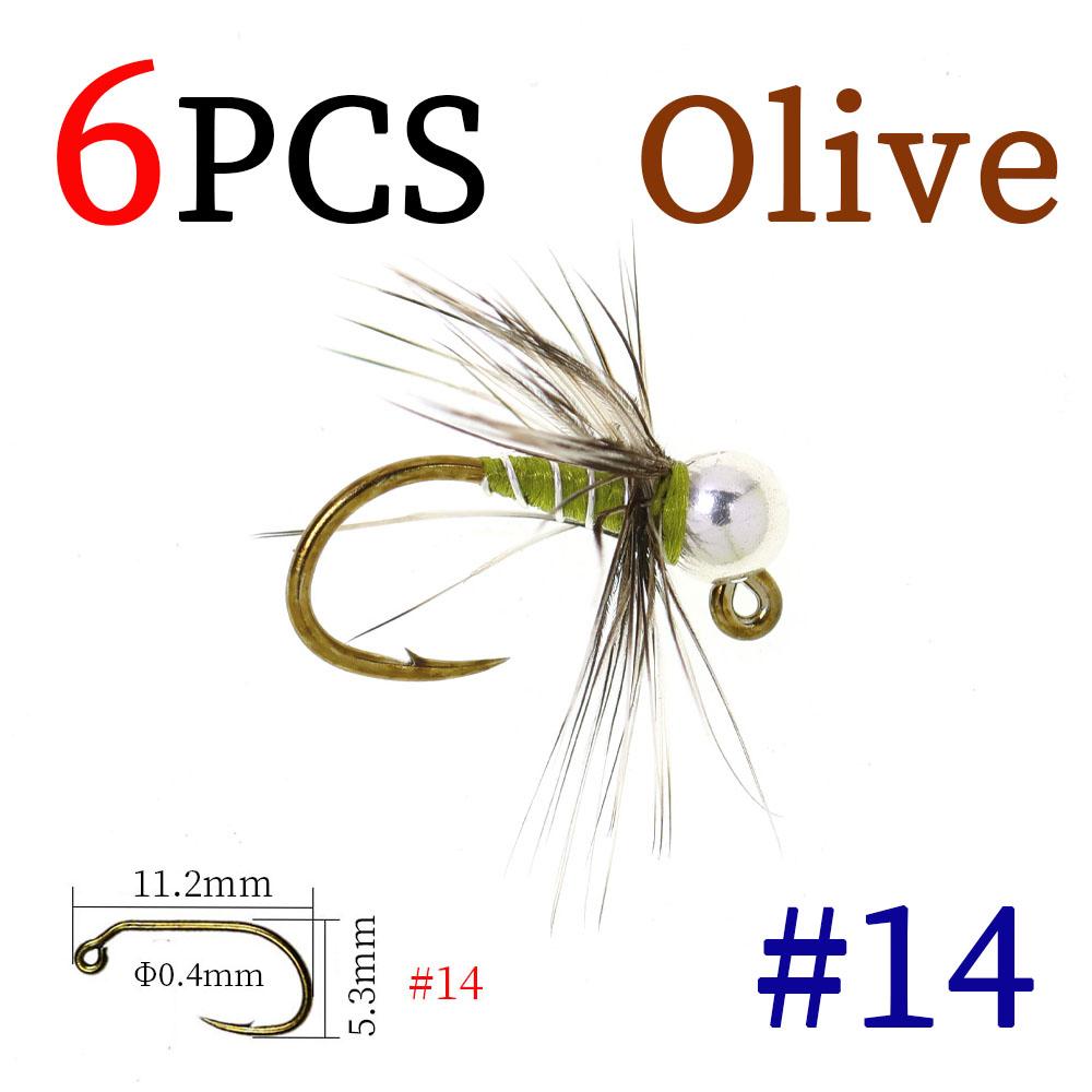 6PCS Tungsten Beadhead Midge Jig Nymph Fast Sinking Fly Fishing Lure for Trout Grayling Euro Nymphing
