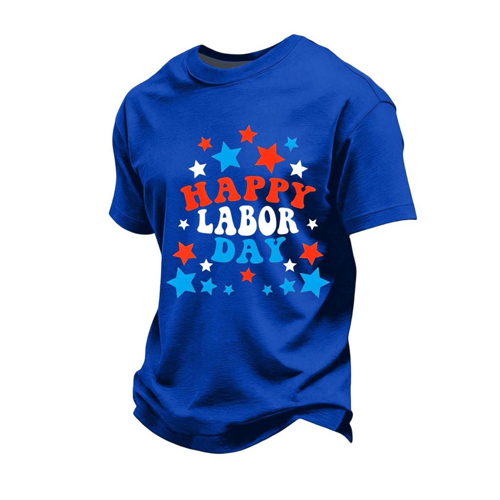 Men's Loose Fit Casual Short Sleeve T-Shirt Labor Day Graphic Print Crew Neck Comfortable Top