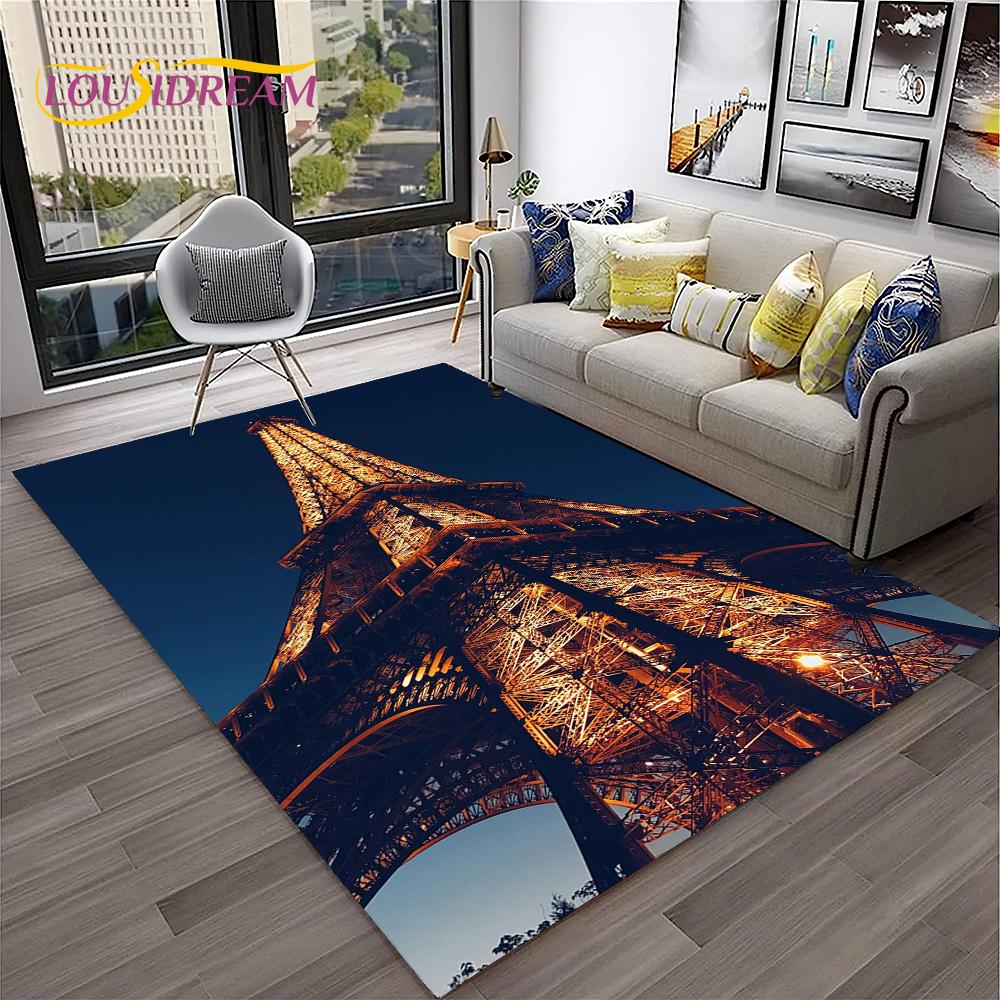 France Paris Eiffel Tower Retro Carpet Rug for Home Living Room Bedroom Sofa Doormat Decor,Kids Play Area Rug Non-slip Floor Mat