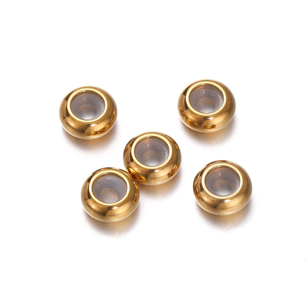 10Pcs 6/7/8/10mm Stainless Steel Adjustment Beads with Non-slip Silicone Ring Gold Color Stopper Spacer Beads for Jewelry Making