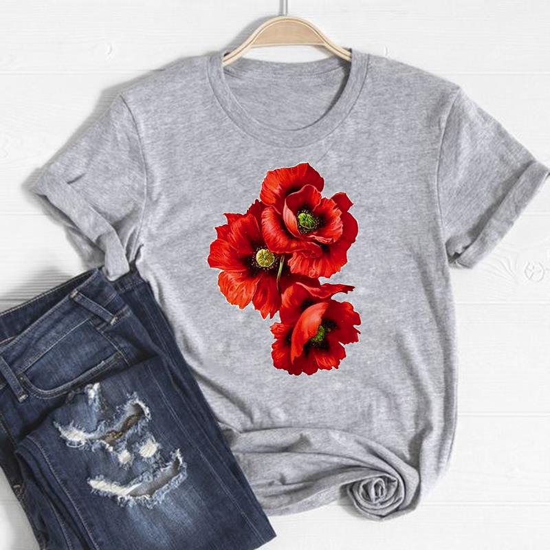 Trend Stil T Top Mode T Shirt Kleidung Blume Stilvolle Casual Kurzarm Frauen Drucken Dame Weibliche Grafik T-shirt