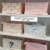 Cute Rectangle Storage Basket Cotton Large Capacity Sorting Basket Quilted Stripe Bow Desktop Storage Box Home Supplies
