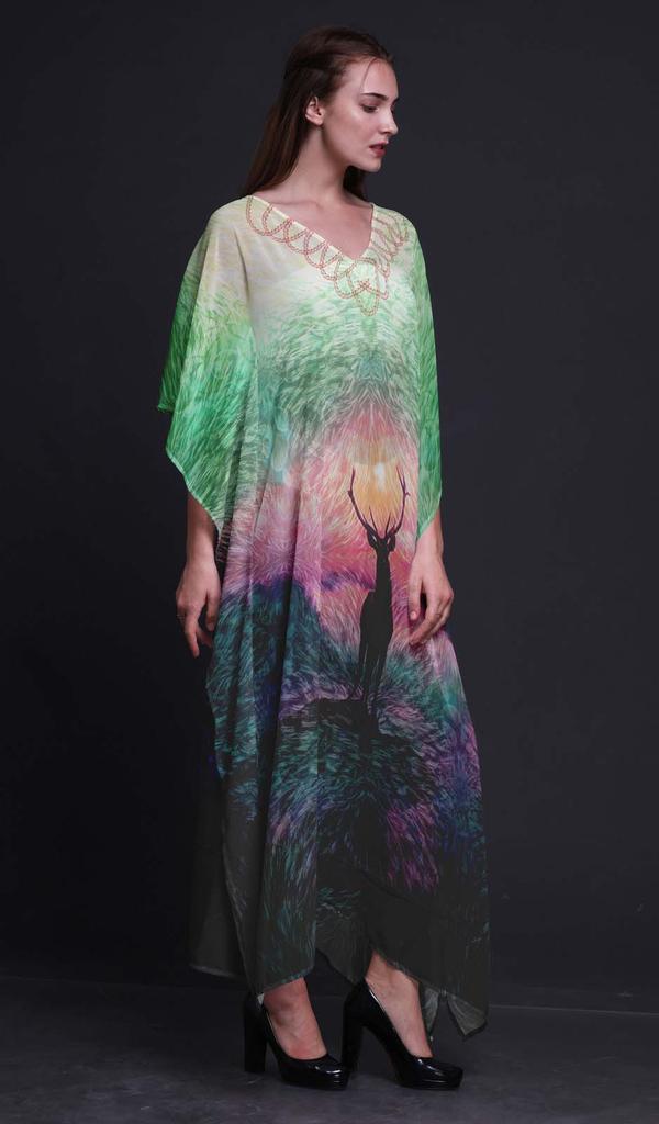 Phagun Deer Animal Womens Long Beach Kaftan Beachwear Bikini Coverup Maxi