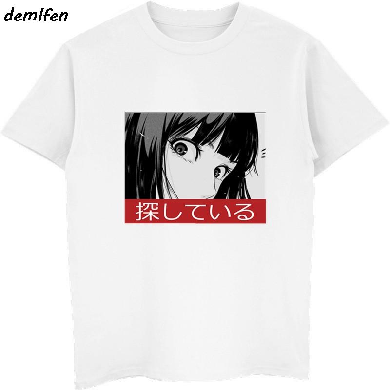 2019 Unisex Short Sleeve T Shirt Sad Girl Retro Japanese Anime Vaporwave Funny Clothes Novelty Hip Hop Tees Tops Harajuku Tshirt