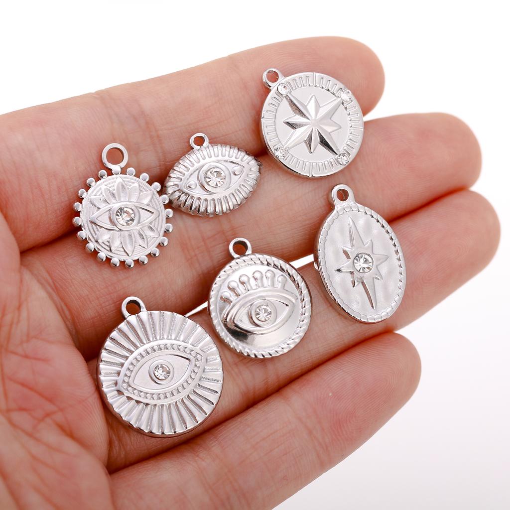 3 Stück Edelstahl Goldfarben Beschichtet Strassstein Blaues Böses Auge Anhänger Halskette Armband Ohrring DIY Schmuckherstellung Zubehör