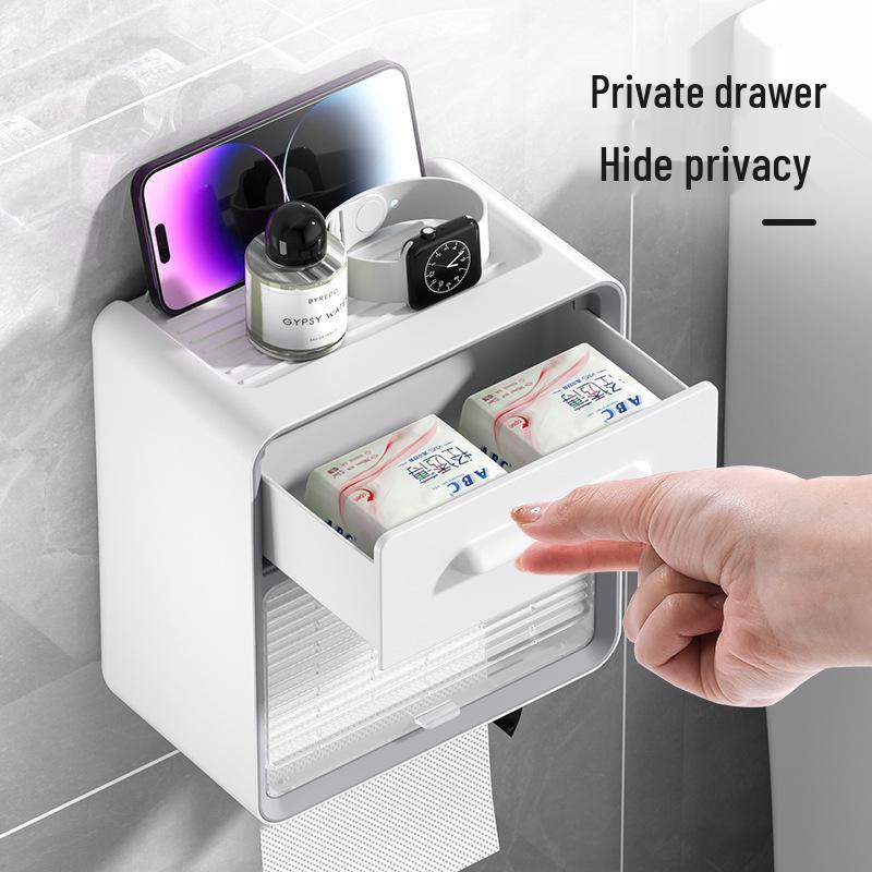 Cutie de șervețele de perete fără găuri cu depozitare vizibilă pentru baie