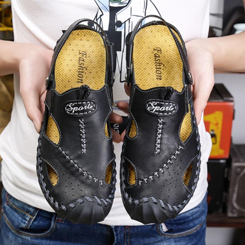 38-48 Summer Men's Large Size Leather Beach Sandals