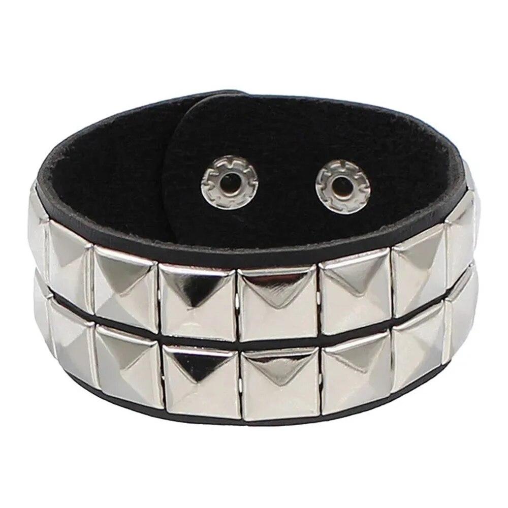 2025 Pu Leather Studded Bracelet Choker Punk Spike Rivets Cuff Black Wristband Adjustable Cuff Bangle