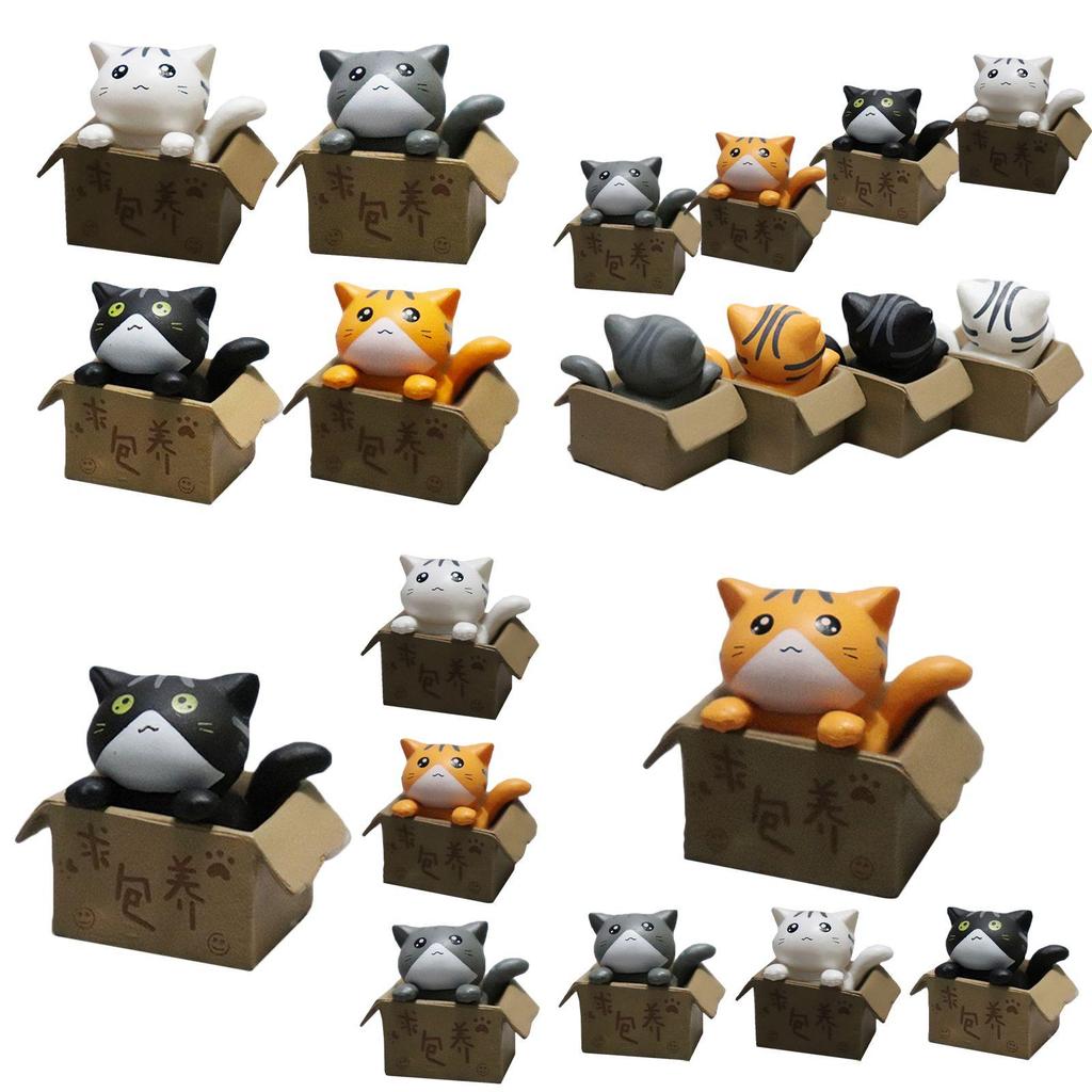 Niedliche Cartoon-Katzenfiguren zum Sammeln und Dekorieren Set mit 4