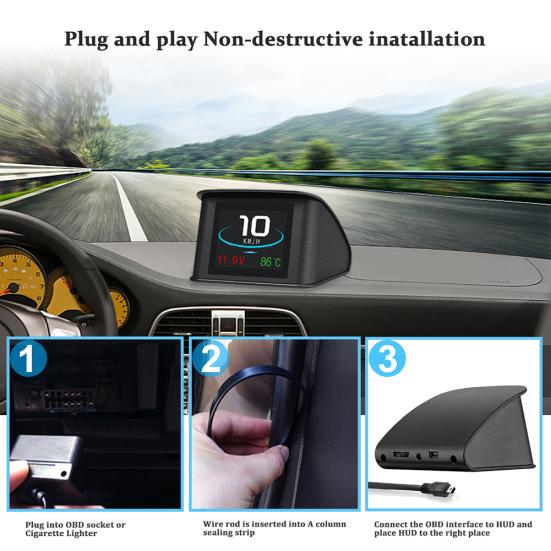P10 Universal LCD Car Digital GPS OBD Monitor High Clarity HUD
