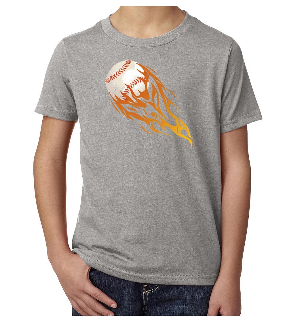 Flaming Baseball T-Shirts, Kid s Baseball T-Shirts, Youths Shirts S