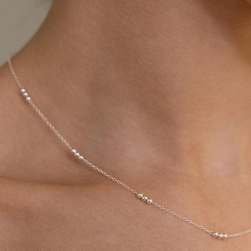 Tatiana (925 Silver) Silver Ball Station Necklace NZ2507