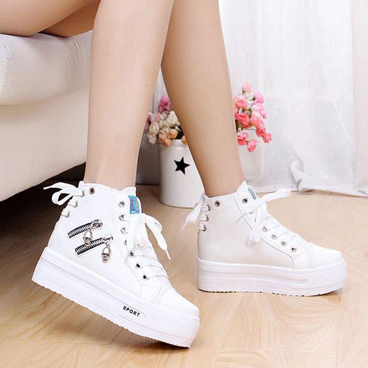 High Top Ladies Footwear Spring Autumn Women's High On Platform Canvas Shoes Original Y2k Fashion 39 Casual Lace Up Ankle Boots