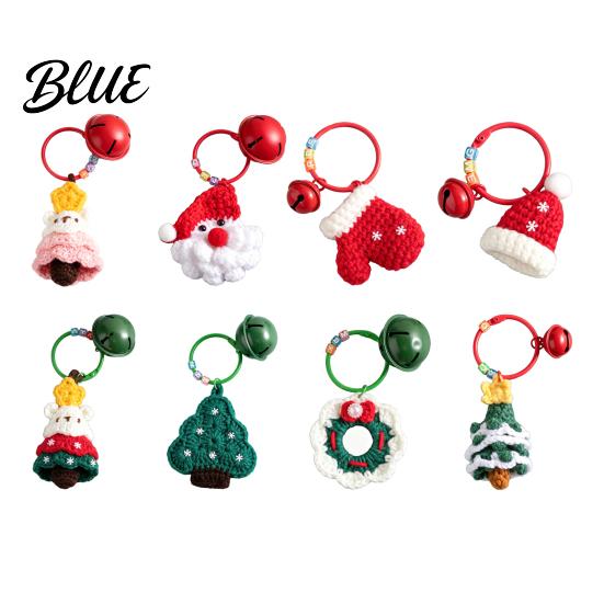 Crochet Christmas Keychain Knitted Bag Tree Hat Bell Handmade Yarn with Glove Wreath Charm Key
