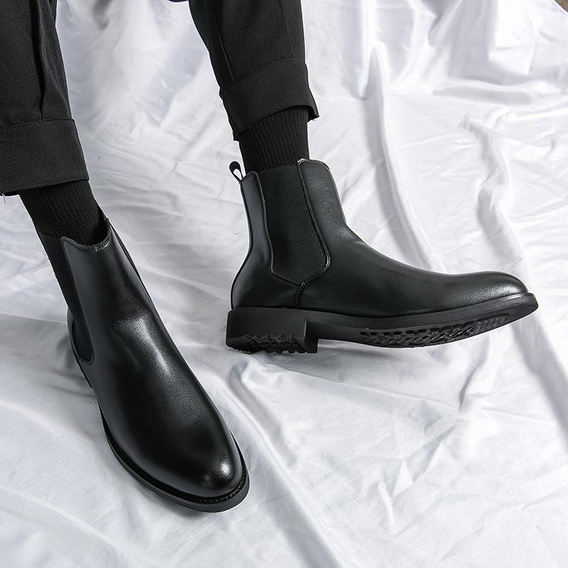 Chelsea boots winter velvet high-top casual leather shoes British pointed Martin boots