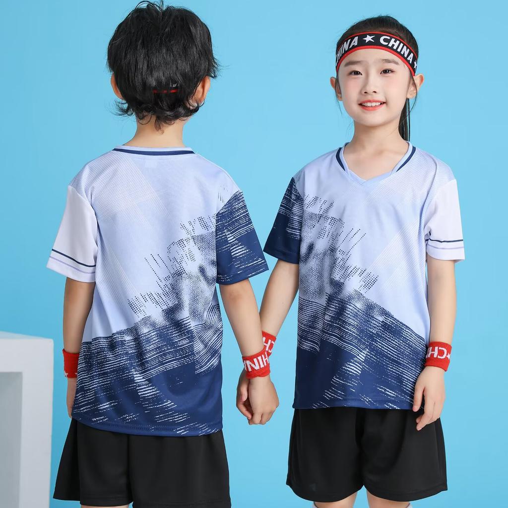 Spot 2026 children's badminton jersey set men's printed volleyball jersey student game training jersey short sleeve summer