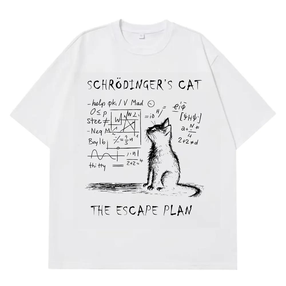 Pánské fyzika kvantová mechanika kočka kreativní potisk krátký rukáv 100% čistá bavlna tričko, street casual volné oblečení
