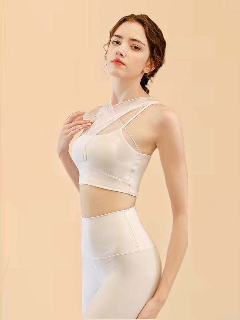 Damski Zestaw Kamizelki do Jogi z Siateczki Wysokiej Jakości z Wkładką na Biust - Seksowny Strój Fitness Dwuczęściowy