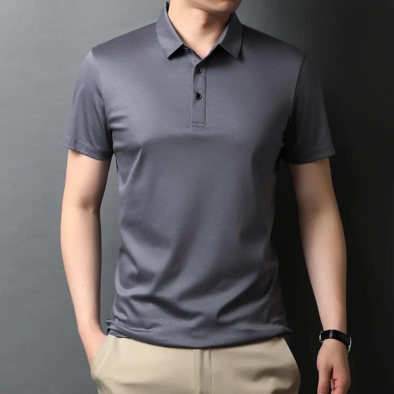 Summer Middle-aged Men's Polo-collar Shirt Double Mercerized Cotton Short-sleeved T-shirt Solid Color Slim Korean Men's T-shirt