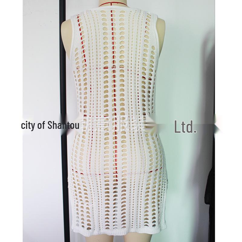 Women's Knit Bodycon V-Neck Slit Beach Cover-Up Dress