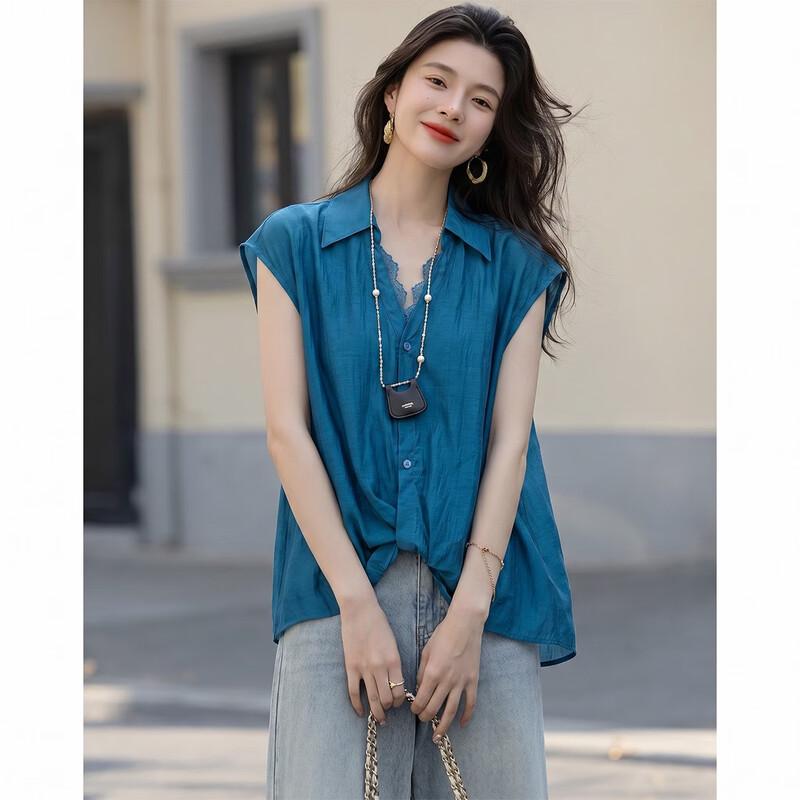 Demana Women s Breathable Lyocell Lace Lapel Shirt S