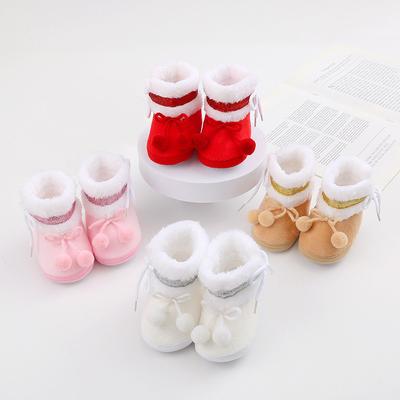 Warme Babyschuhe Schneestiefel mit Schleife und Schnürung, Ball-Design, Baumwollschuhe, weiche und bequeme Kinderschuhe