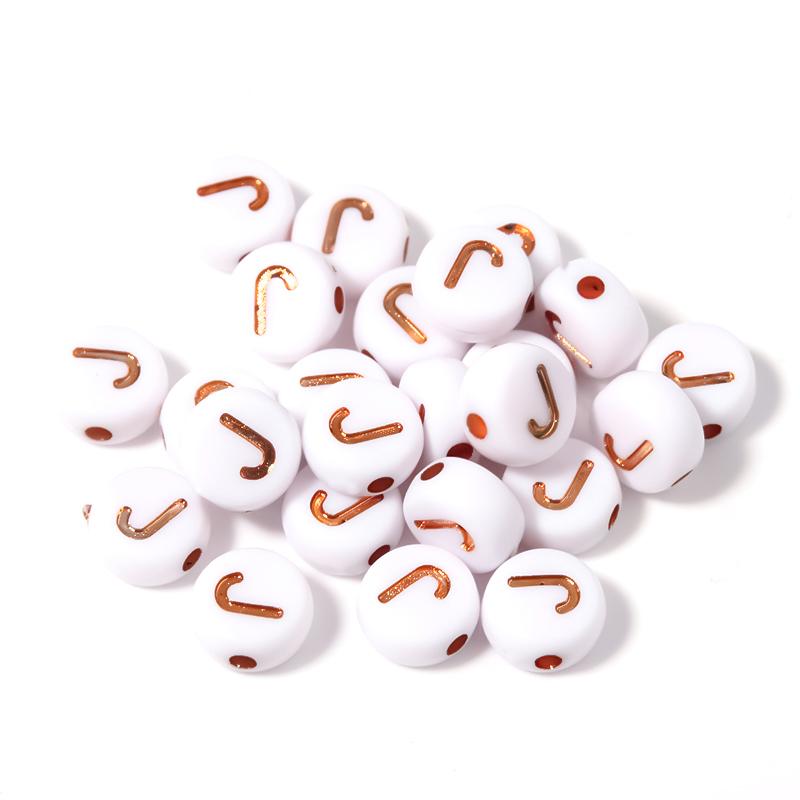 100Pcs 7mm Acrylic Alphabet Beads Rose Gold Letter Loose Flat Round Beads For Jewelry Making Findings DIY Bracelet Earrings Gift