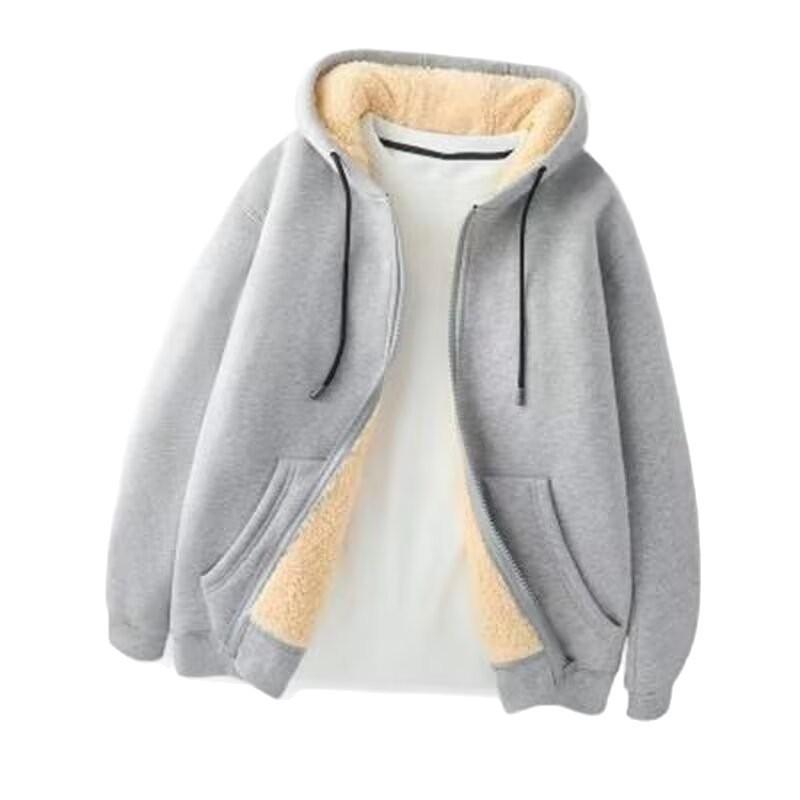Cozy Fleece-Lined Lamb Wool Hooded Jacket – Warm, Loose, Casual Sportswear for Autumn & Winter