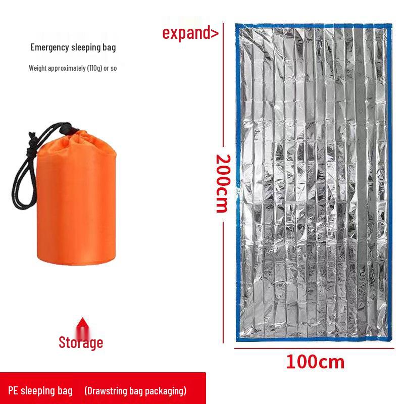 Insulated PE Sleeping Bag for Outdoor Emergencies: Thickened Aluminum Film for Wild Cold Protection and Disaster Relief.