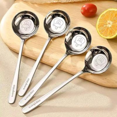 Cartoon Kapybala Stainless Steel Tableware Flat-Bottomed Spoon Chinese-Style Tablespoon For Children Thickened Soup Dinnerware