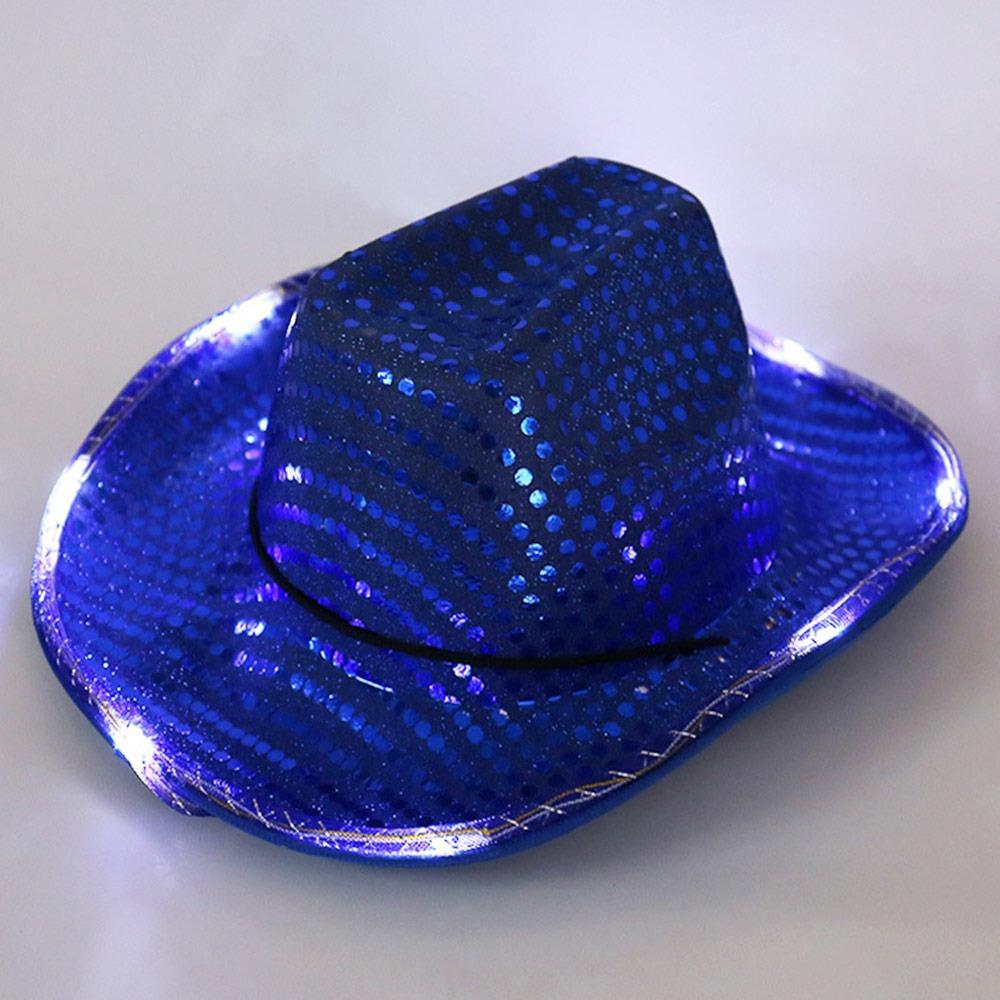 

Світлодіодна світлодіодна кепка для одягання, що підсвічується, капелюх для танцювальних виступів, модний джазовий капелюх із блискітками для чоловіків, жінок синій