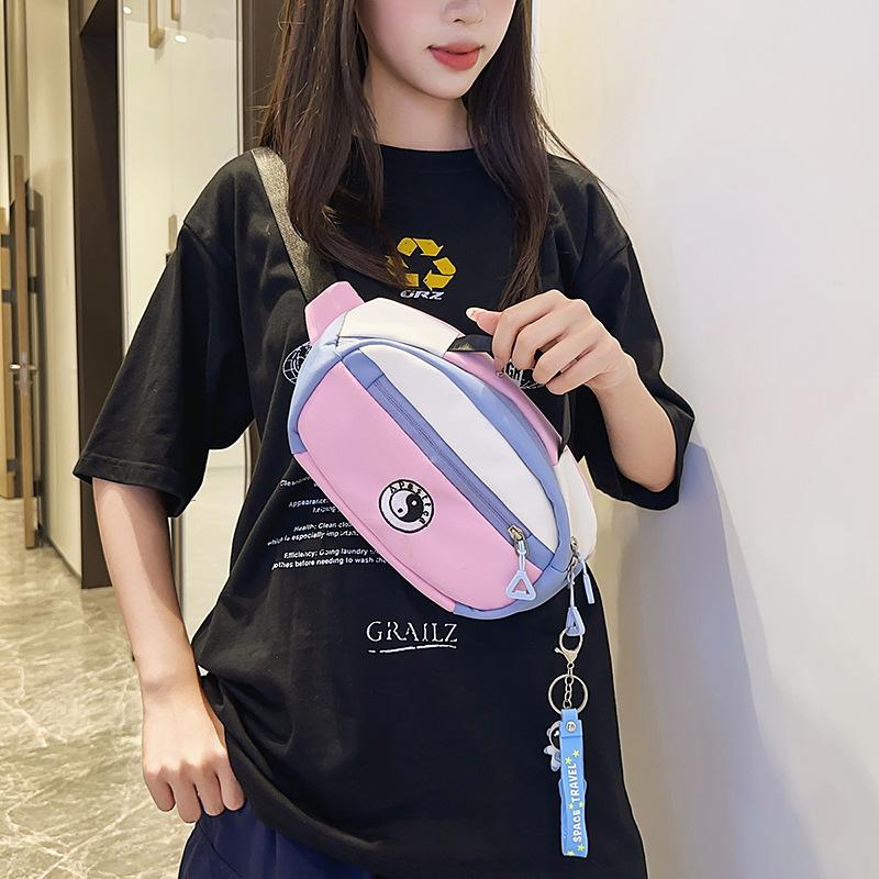 Breast Bag Women'S Simple Contrasting Color Casual Outdoor Riding Crossbody Locomotive Bag Fashion Versatile Mobile Phone Bag Men'S Sports Fanny Pack
