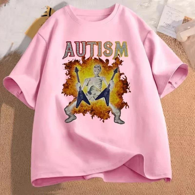 Autistic Funny Skeleton T Shirt Women Men Autism Edgy Skeleton Meme T-shirt Casual Short Sleeve Tshirt Round Neck Clothes