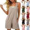 Women Sleeveless Jumpsuit Casual Loose Fit Pocket Solid Color Romper Soft Fabric Comfortable Summer Wear