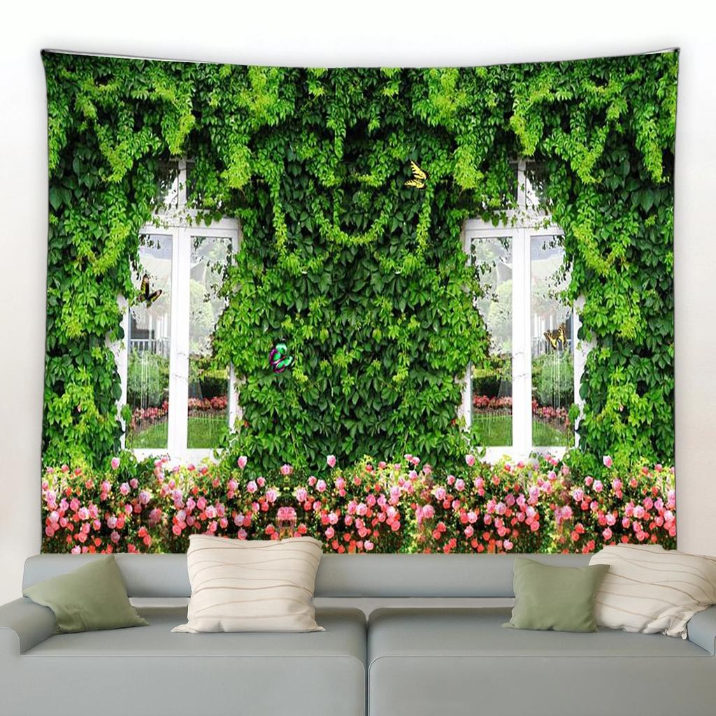 Spring Butterfly Flowers Tapestry Retro Wooden Fence Nature Pink Rose Plants Floral Wall Hanging Garden Home Decor Scenery Cloth