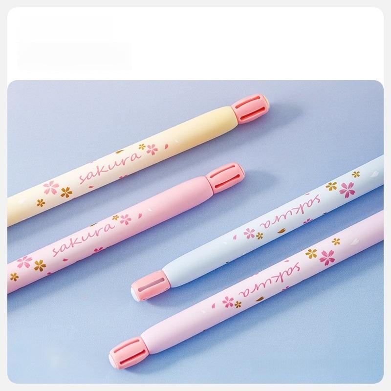 4pcs Sakura Gel Ink Pens Set Cherry Blossom Flower Print 0.5mm Ballpoint Black Color Ink Quick Dry Smooth Writing