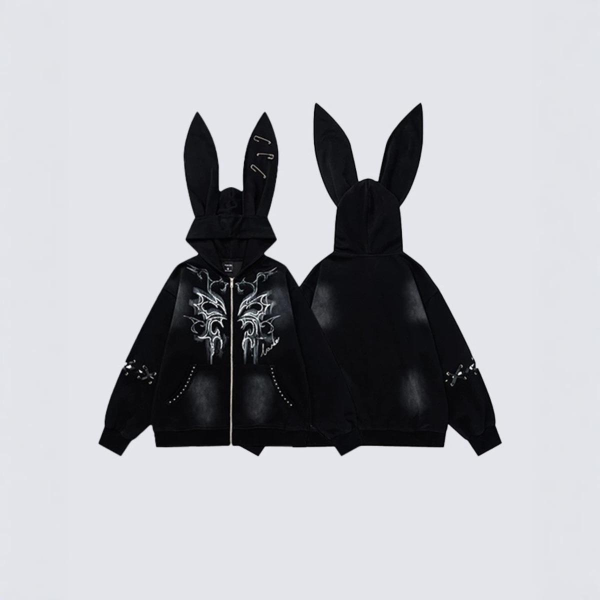 VibeStreet Dark Subculture Design Hooded Jacket