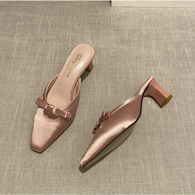 Fashion New Designer Spring High Heel Pumps Women Mules Slippers Fashion Shallow Slip on Shoes Ladies Casual Outdoor Sandalias