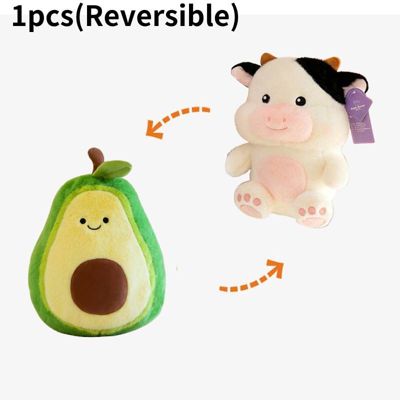 Creative Plush Flip Toy Pitaya Into Dinosaur Doll Avocado Into Cow Birthday Gift