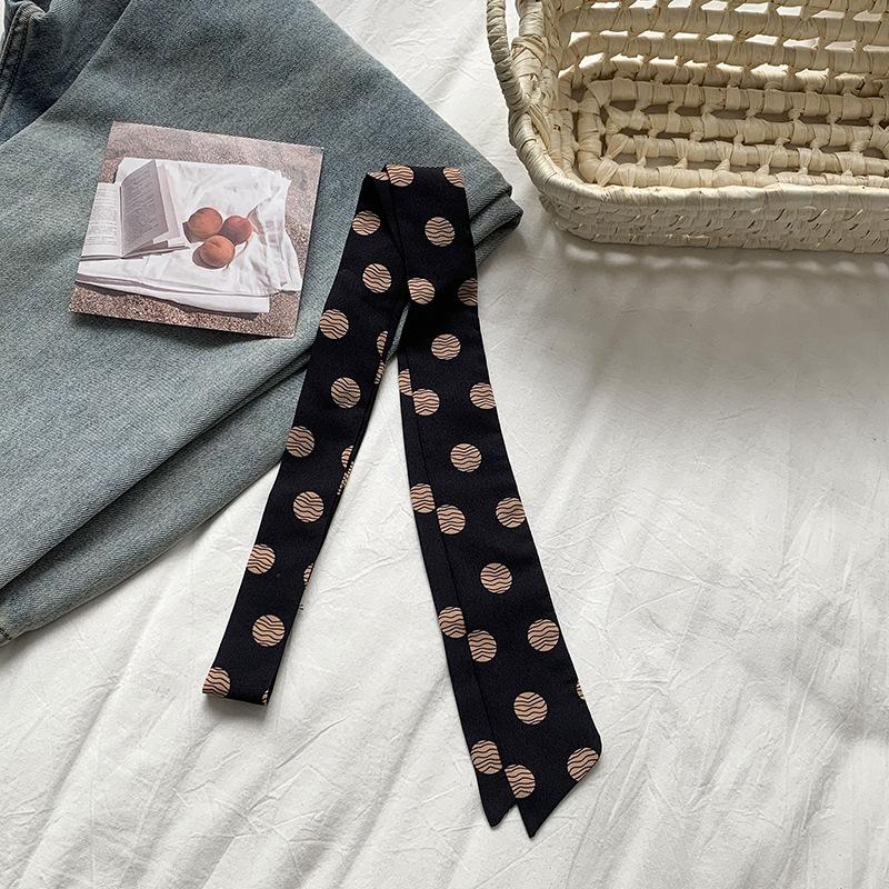 Silk scarf long strip high-end thin and narrow scarf women wear silk scarf polka dot plaid printing streamer