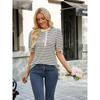 Women Casual Loose Striped Ruffled Collar Short Sleeve T Shirt Top
