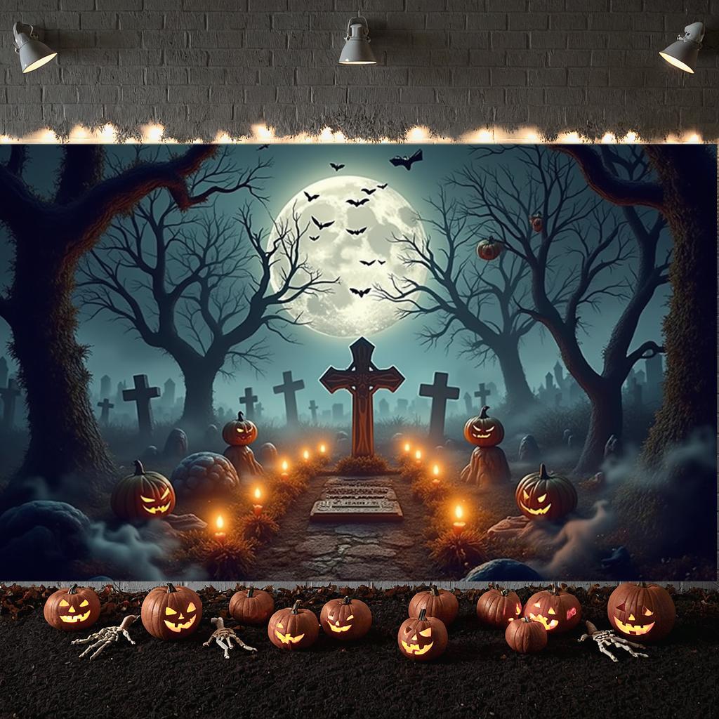 Festival Banner Night Setting Halloween Decor Ghost Banner Spooky Design Halloween Banner For Haunted House Night Event Outdoor