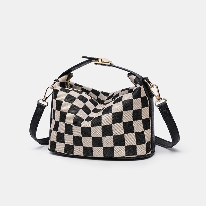 Borsa Pranzo Scacchiera Design di Nicchia Semplice Retrò Borsa a Mano Monospalla Crossbody Quadrato Piccolo