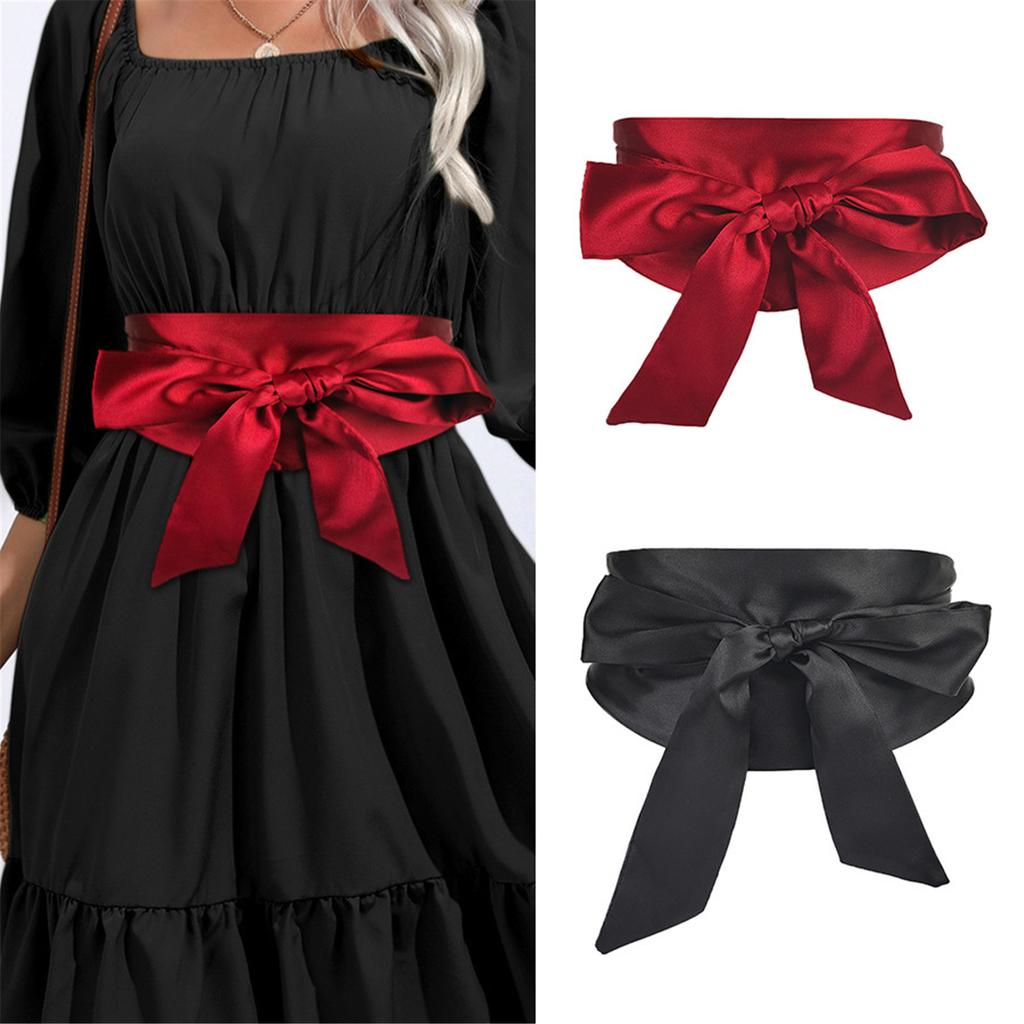 Women Wide Waist Belt Vintage Elegant Wide Under Bust Corset Rope Decorative Women Satiny Corset with Bowknot Closure