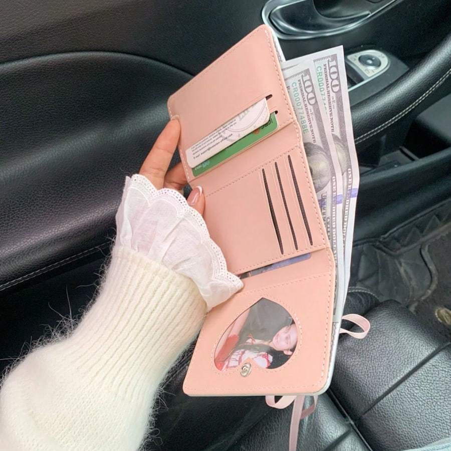 Sweet Style Lace Bowknot Short Wallet For Women Button-Up Trifold Card Holder Wallet Mini Wallet Purse Wallet Small Wallet Cute Wallet