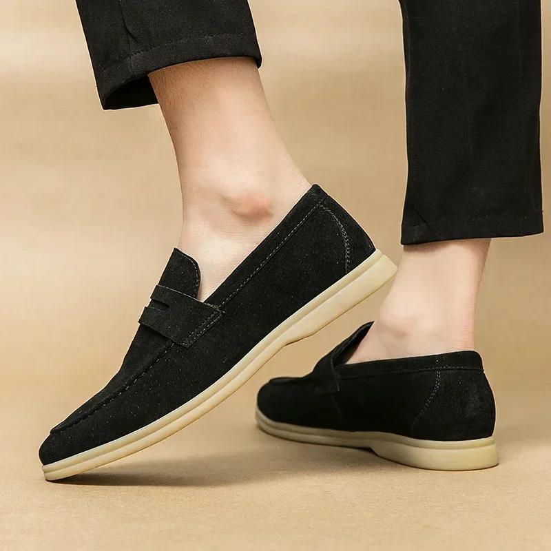 Luxury Men's Loafers Soft Sole Casual Shoes Comfortable Flat Beige Business Shoes Moccasins Suede Leather Slip on Shoes for Men
