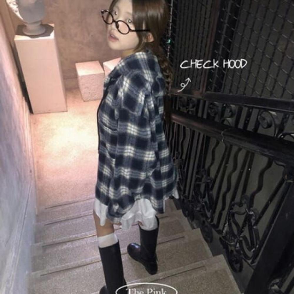 The Pink Men Eric Overfit Vintage Check Pattern Hooded Long Sleeve Shirt