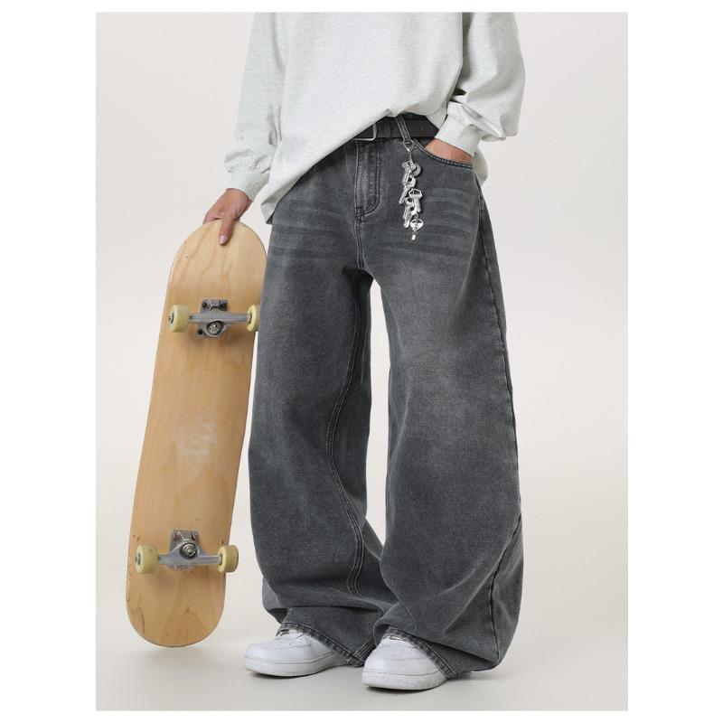 Men S Vintage Distressed Wide Leg Straight Loose Fit Jeans